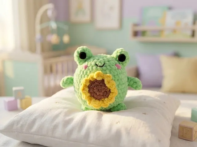 Frog with Sunflower Amigurumi Crochet Pattern — lifestyle photo
